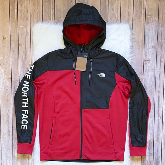 The North Face Men’s Logo Fleece Full Zip Red And Black Hoodie - Picture 2 of 8